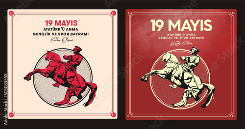 19 mayis Ataturk'u Anma, Genclik ve Spor Bayrami, translation: 19 may Commemoration of Ataturk, Youth and Sports Day. Turkey.