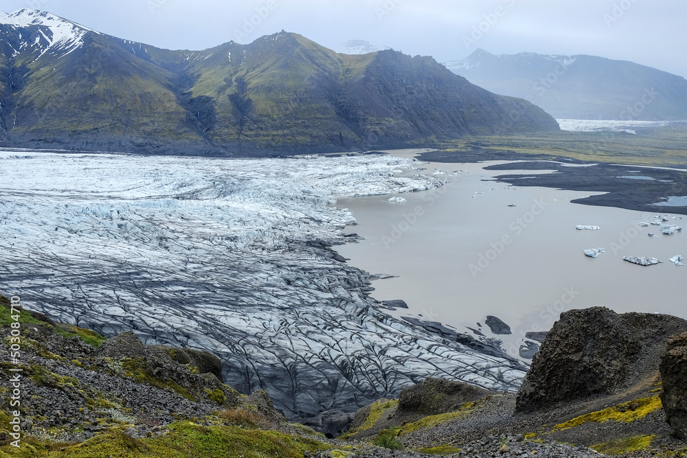Skaftafellsjökull glacier tongue from the largest glacier in Europe Vatnajökull, Iceland.