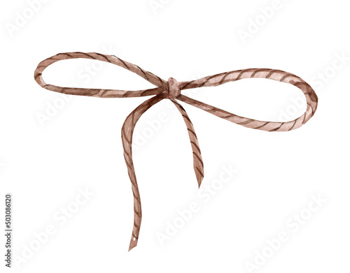 Rope bow isolated on white background. Watercolor illustration
