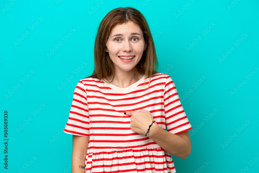 Young English woman isolated on blue background with surprise facial expression Young English woman isolated on blue background with surprise facial expression