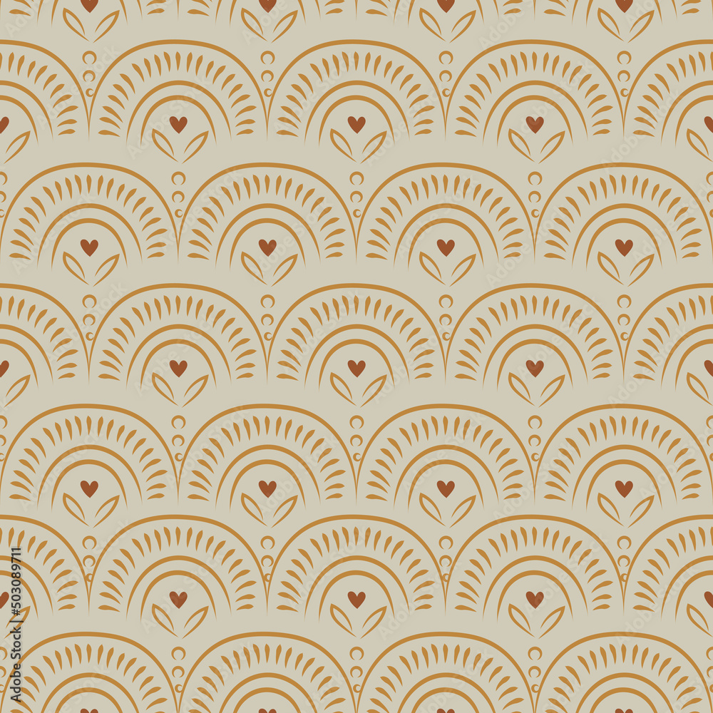 Boho print, seamless pattern, endless repeat, hand-drawn