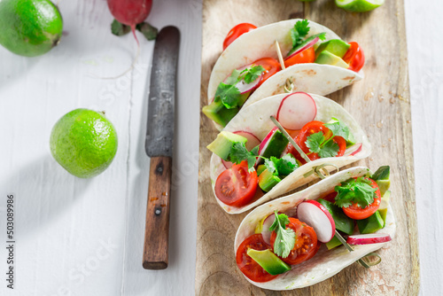 Mexican and spicy tacos as ...