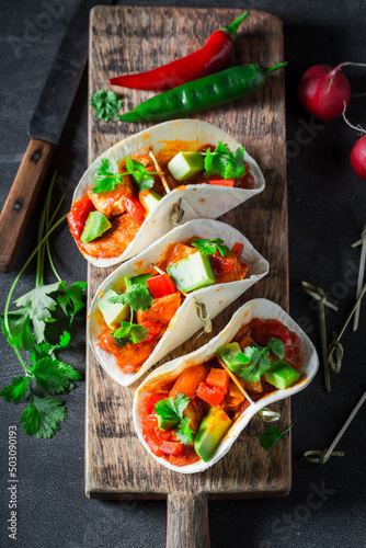 Mexican and spicy tacos wit...
