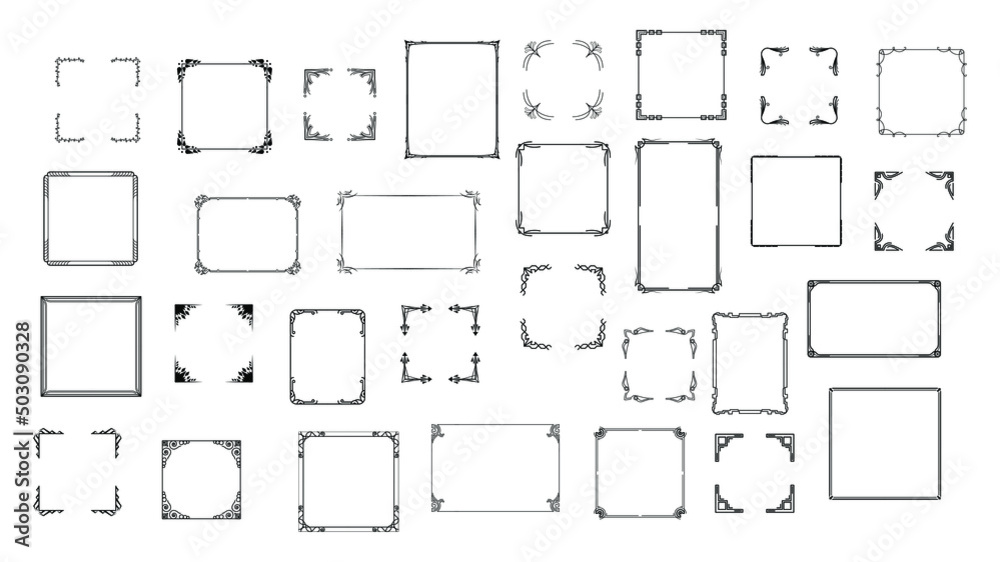Set Black Simple Line Frame Collection Doodle Square Floral Frame Elements Vector Design Style Sketch Isolated Illustration For Banner Set Black Simple Line Frame Collection Doodle Square Floral Frame Elements Vector Design Style Sketch Isolated Illustration For Banner