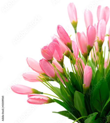 Fototapeta Naklejka Na Ścianę i Meble -  Artificial pink flowers on a white