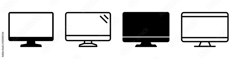 Set of laptop vector icons on differents style. Notebook screen. Monitor icon for graphic design projects. Vector illustration. Computer monitor display with blank screen isolated on white background Set of laptop vector icons on differents style. Notebook screen. Monitor icon for graphic design projects. Vector illustration. Computer monitor display with blank screen isolated on white background