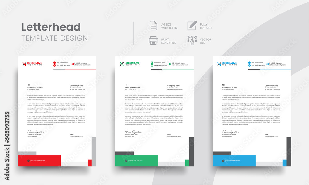 Professional simple business letterhead templates for the brand letters print set. Modern clean corporate letterhead for company stationery! Vol - 2
