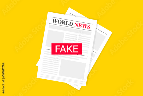 Fake Newspaper template. Fake News. Newspaper template with fake world news, economy, business headlines. Daily news isolated on white background. Check the truth and don't share fake news