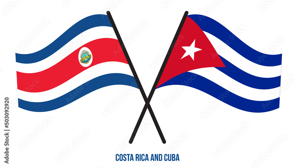 Fototapeta premium Costa Rica and Cuba Flags Crossed And Waving Flat Style. Official Proportion. Correct Colors.