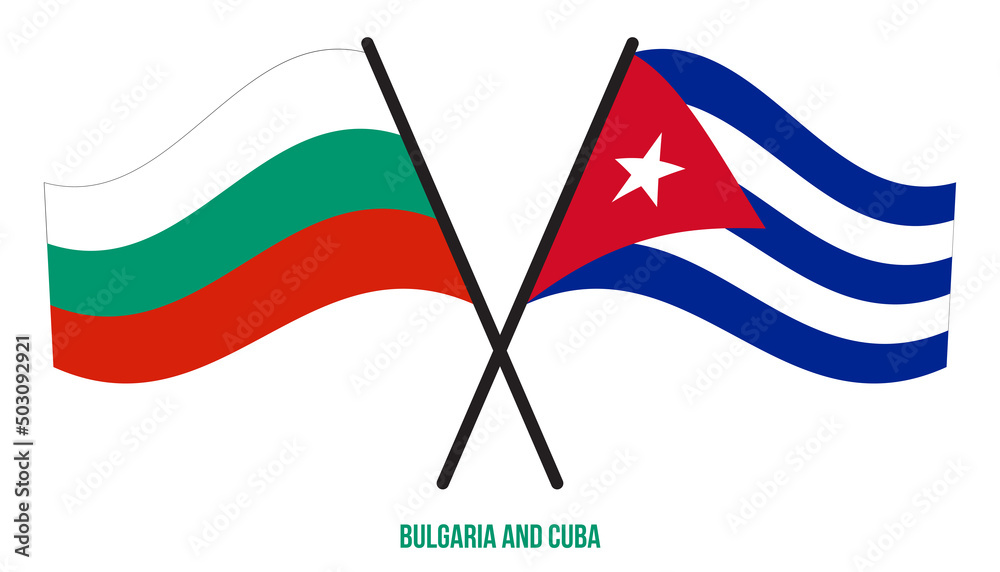 Bulgaria and Cuba Flags Crossed And Waving Flat Style. Official Proportion. Correct Colors. Bulgaria and Cuba Flags Crossed And Waving Flat Style. Official Proportion. Correct Colors.