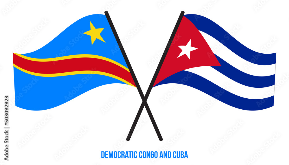 Democratic Congo and Cuba Flags Crossed & Waving Flat Style. Official Proportion. Correct Colors.