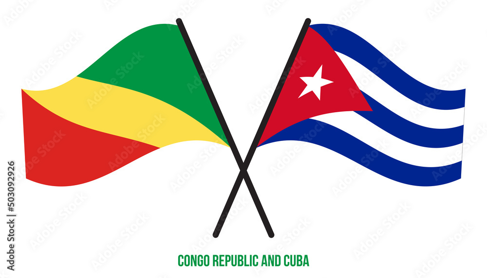 Congo Republic and Cuba Flags Crossed And Waving Flat Style. Official Proportion. Correct Colors.