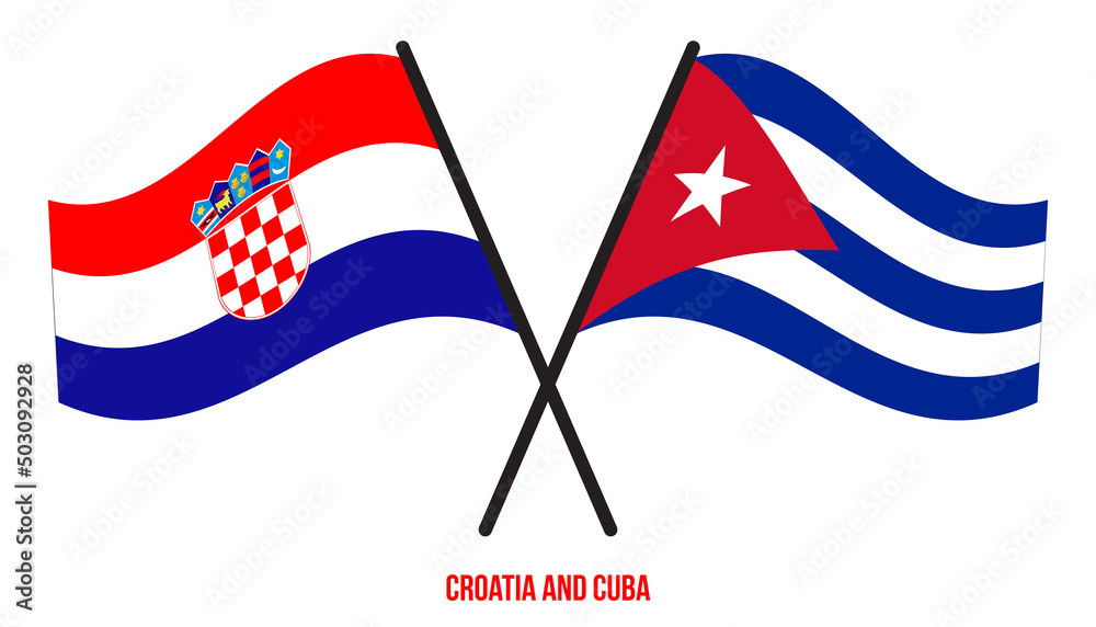 Croatia and Cuba Flags Crossed And Waving Flat Style. Official Proportion. Correct Colors.