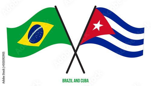 Brazil and Cuba Flags Crossed And Waving Flat Style. Official Proportion. Correct Colors.