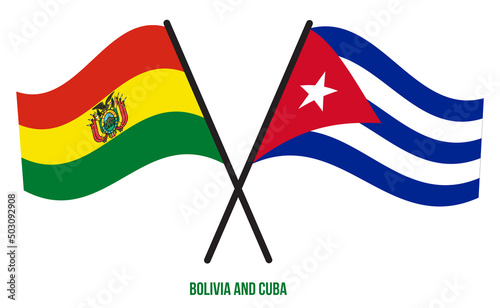 Bolivia and Cuba Flags Crossed And Waving Flat Style. Official Proportion. Correct Colors.