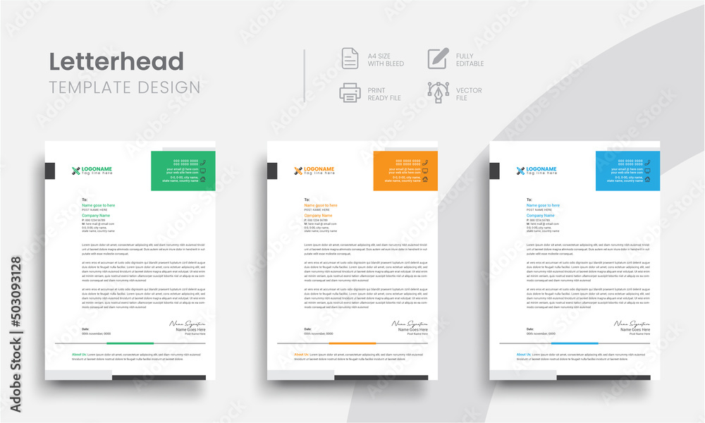 Professional simple business letterhead templates for the brand letters print set. Modern clean corporate letterhead for company stationery! Vol - 8