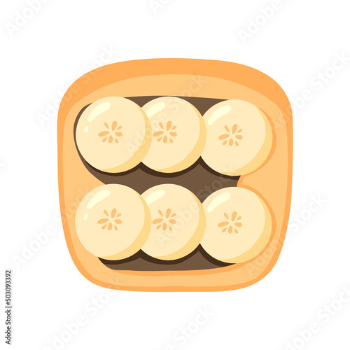Sandwich with chocolate spread and banana. Chocolate toast. Vegetarian food. Vector illustration in cartoon style. healthy breakfast