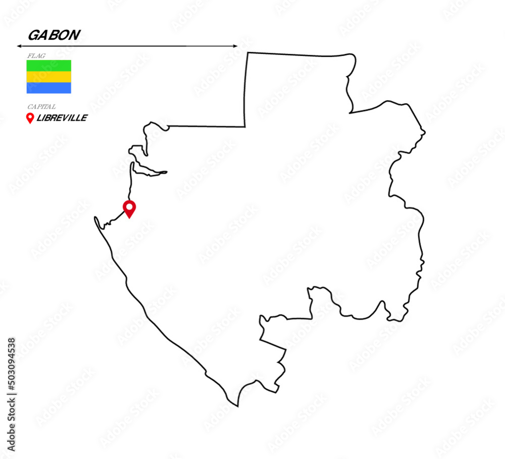 Gabon political map with capital city, Libreville