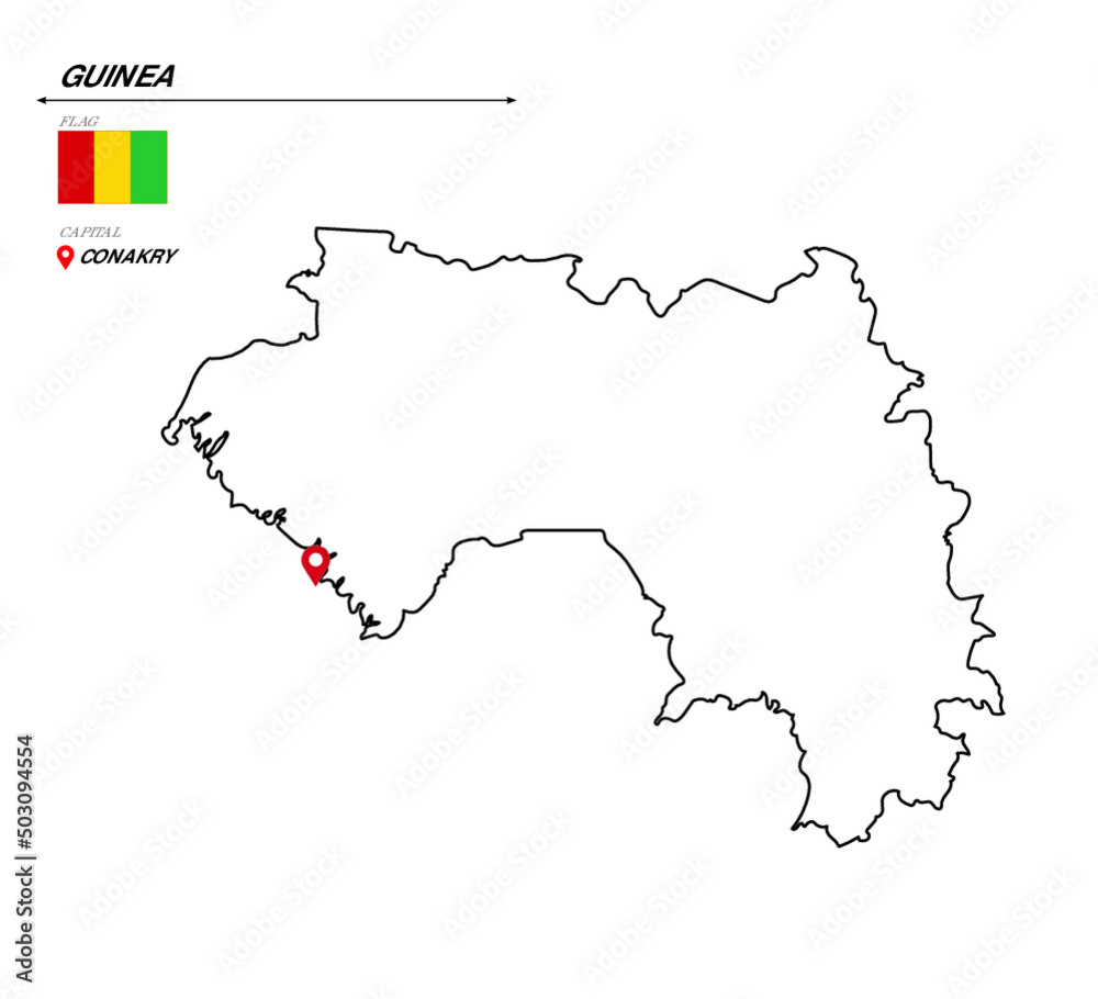 Guinea political map with capital city, Conakry.