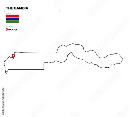 The Gambia political map with capital city, Banjul
