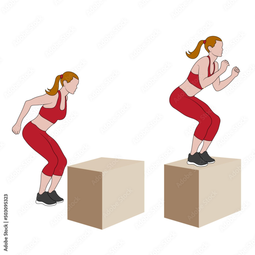 Box Jumps, exercise illustration, exercise animation Box Jumps, exercise illustration, exercise animation