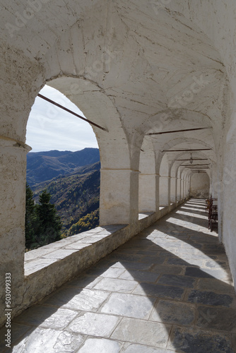 Ancient arcades passageway  St Magnus sanctuary  Castelmagno  Italy