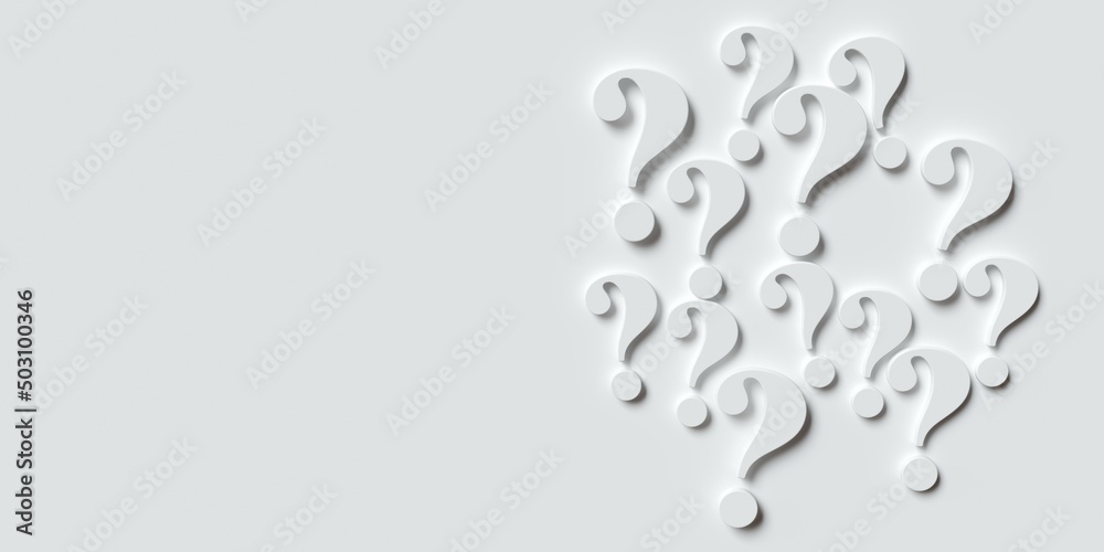 white question marks on a white background. 3d illustration white question marks on a white background. 3d illustration