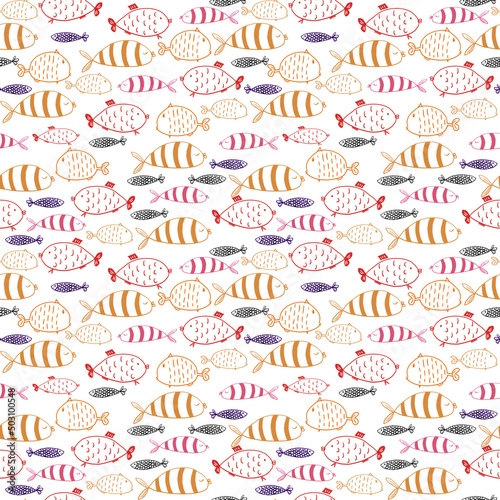 Seamless pattern with fish on a white background