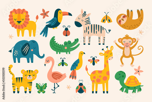 Canvas Print Cute jungle animals set