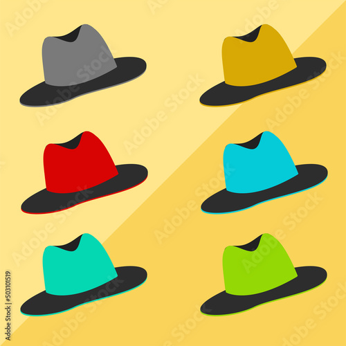 Stylish Flat Hat Vector Illustration Of Headwear. Clothes Accessory Colorful Cartoon Vector Set. Accessories 