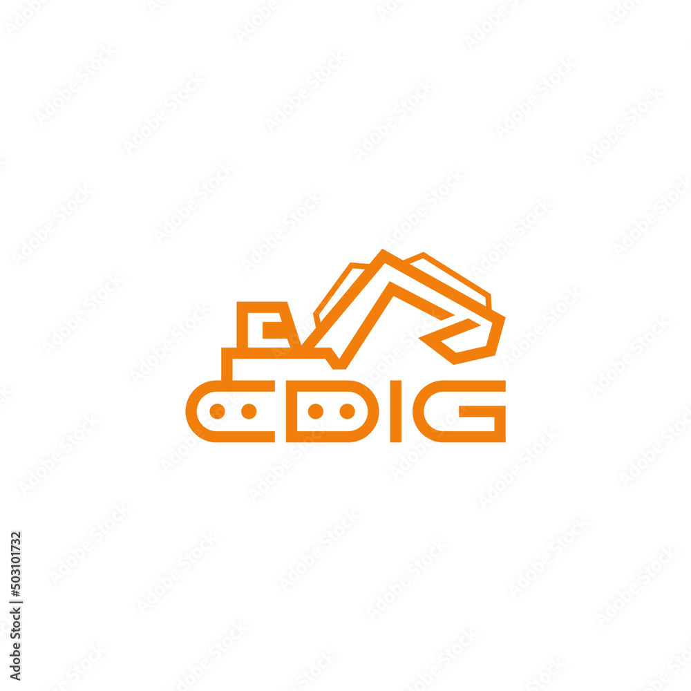 Fototapeta premium Dig letters combination with excavator. Company logo design.