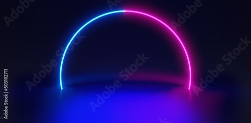 Fototapeta Naklejka Na Ścianę i Meble -  abstract backgound video game of scifi gaming cyberpunk, vr virtual reality simulation and metaverse, scene stand pedestal stage, 3d illustration rendering, futuristic neon glow room