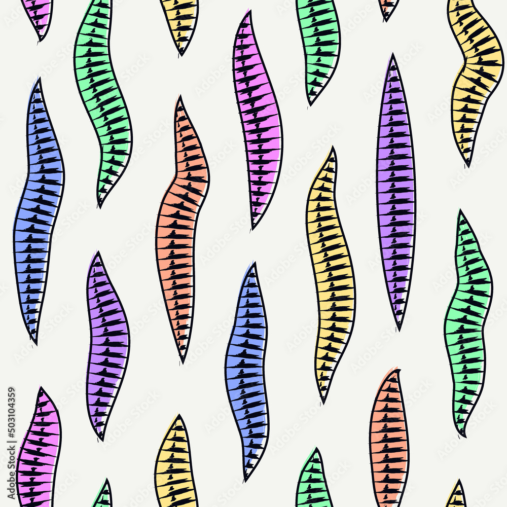 Obraz premium Freehand design floral ornament. Handdrawn leaf motif seamless pattern. Trendy brushstrokes ornate print. Paint brush smears organic background