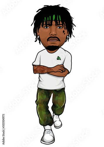 cool guy with dreadlocks, tattoos and military trousers vector