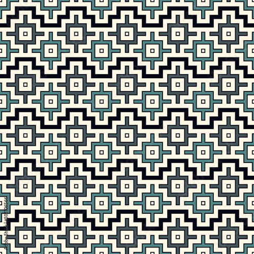 Chakana inca crosses seamless pattern. Ethnic embroidery print. Ornamental folk wallpaper. Native american ornament