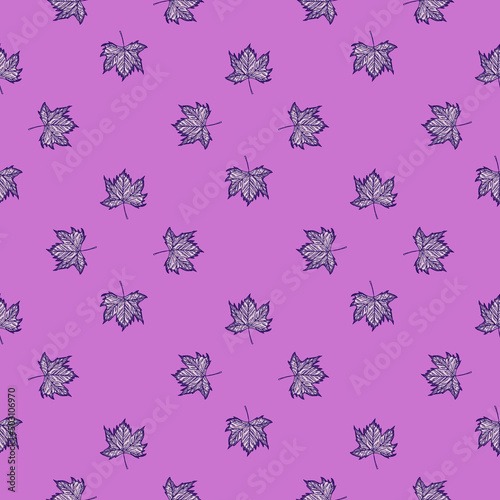 Leaves maple engraved seamless pattern. Vintage background botanical with canadian foliage in hand drawn style.