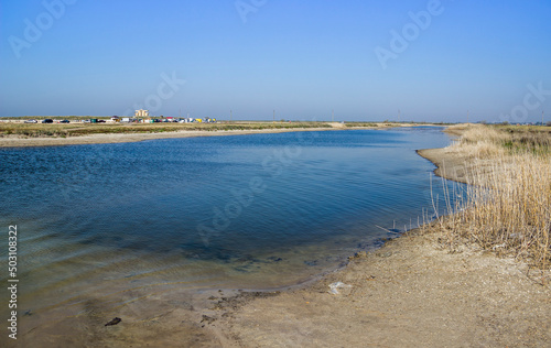 a shallow salty lagoon near the Azov sea on the Arabat Spit  Ukraine