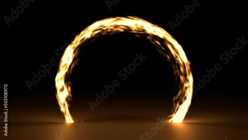 Animated fire gate or portal on black background. 3D