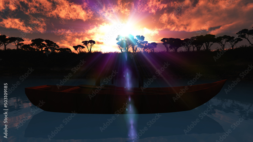 Beautiful sunset over the tropical lagoon