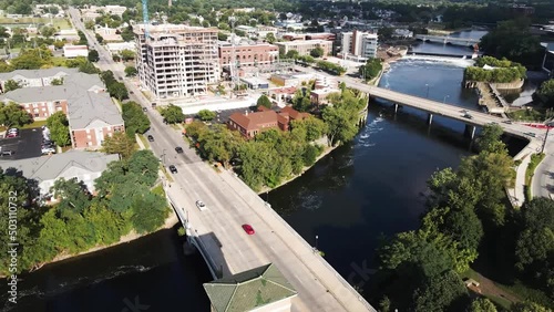 South Bend, Indiana, Aerial View, Downtown, St. Joseph River photo