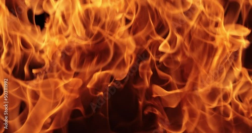 Flames of fire on black background in slow motion