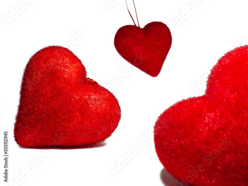 Red hearts  on white background.  Postcard for valentine s day. Happy valentine s day greetings. Romantic background. Heart isolate.
