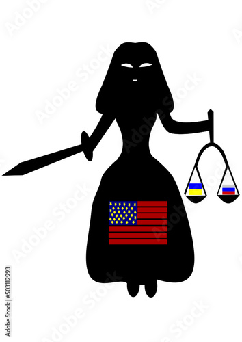 blind justice vector usa woman balancing ukraine and russia