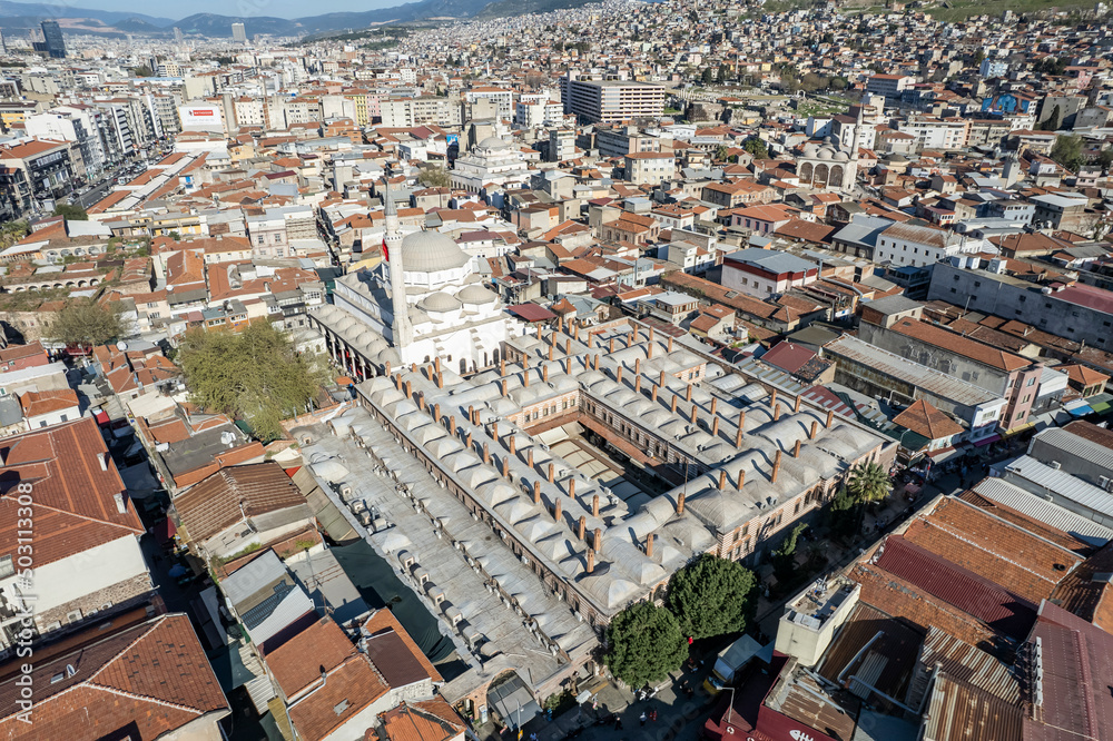 Izmir City Centre Drone Photo, Kemeralti Konak, Izmir Turkey