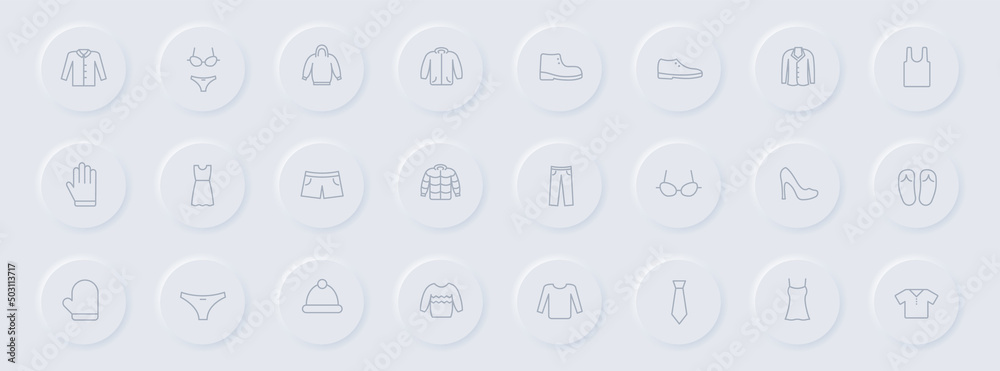 clothes line gray icons on round rubber buttons. clothes icon set for web, mobile apps, ui design and promo business polygraphy clothes line gray icons on round rubber buttons. clothes icon set for web, mobile apps, ui design and promo business polygraphy