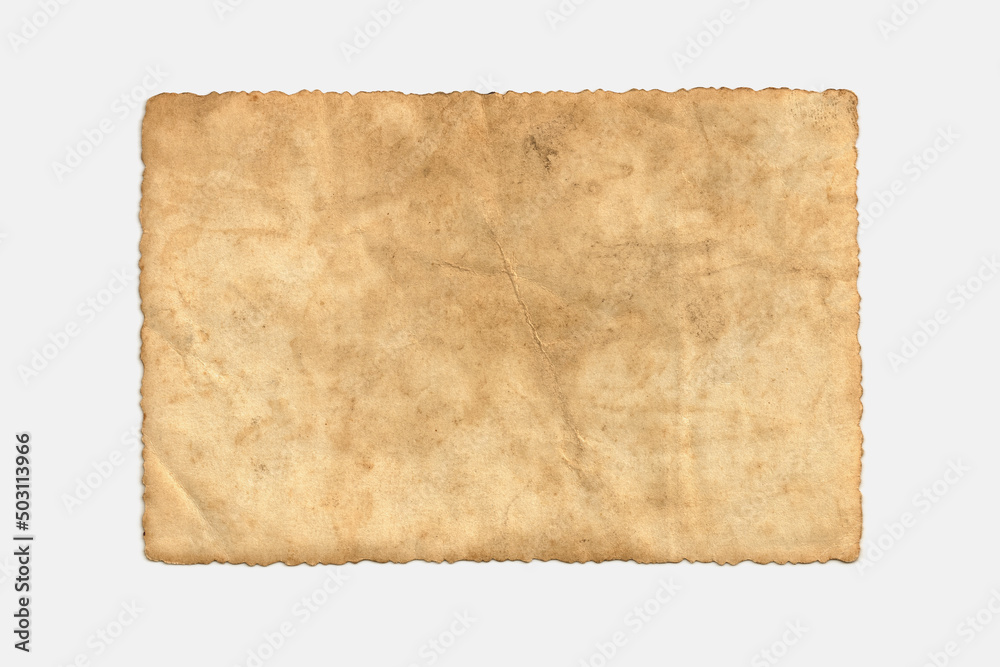 Old brown paper isolated on white background. Retro image