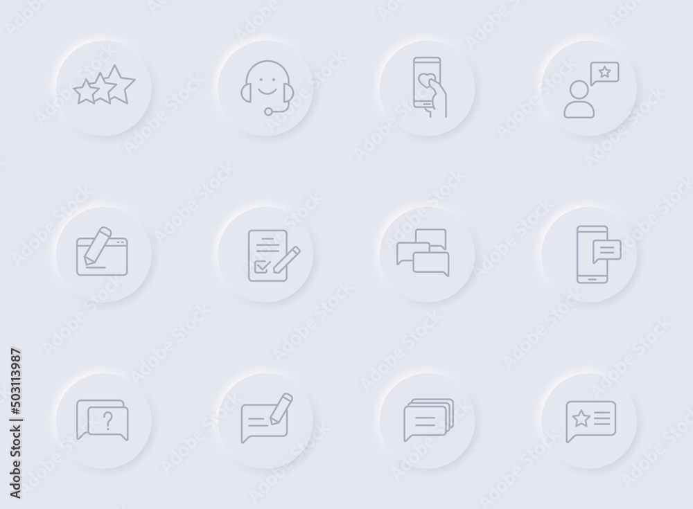 feedback line gray icons on round rubber buttons. feedback icon set for web, mobile apps, ui design and promo business polygraphy feedback line gray icons on round rubber buttons. feedback icon set for web, mobile apps, ui design and promo business polygraphy