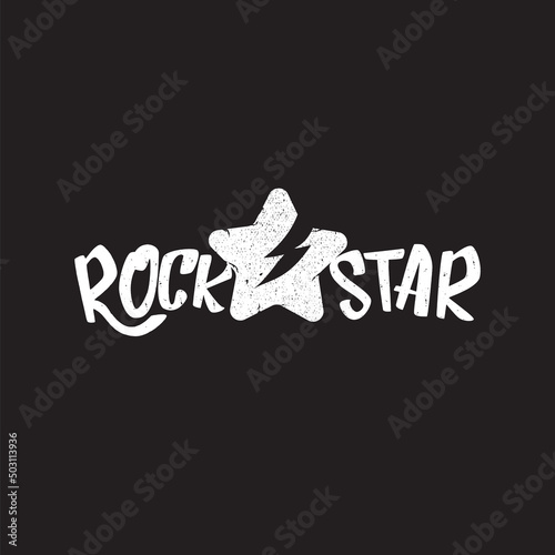 vintage yellow rock star print isolated on grunge grey background. Vector Grunge Rock star emblem,logo and label concept design template for printing on t shirt
