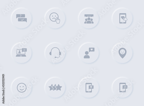 feedback gray glyph icons on round rubber buttons. feedback vector icons for web, mobile apps, ui design and promo business polygraphy