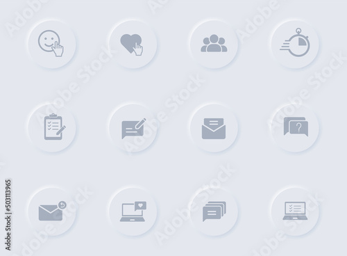 feedback gray glyph icons on round rubber buttons. feedback vector icons for web, mobile apps, ui design and promo business polygraphy